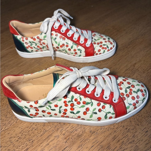 Red Bottom Cherry Print Christian Louboutin  Sneakers - Picture 2 of 6